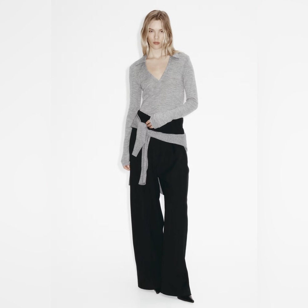 Fitted,‎ long-sleeved top in sheer wool jersey with a collar NWT SZ S (petite)
